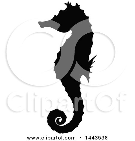 Clipart of a Black Silhouetted Sea Horse - Royalty Free Vector Illustration by cidepix