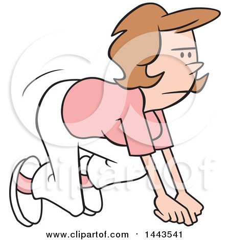 Clipart of a Cartoon Determined Caucasian Woman Ready to Take off in a Race, on Your Mark - Royalty Free Vector Illustration by Johnny Sajem