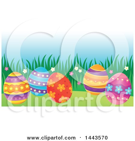 Clipart of Decorated Easter Eggs in Grass - Royalty Free Vector Illustration by visekart
