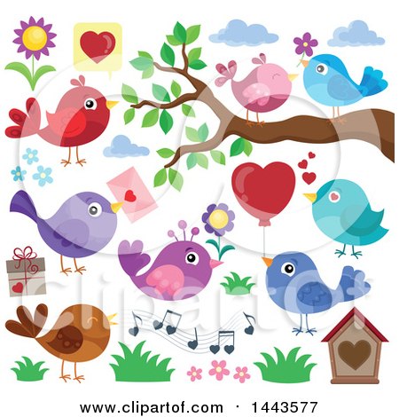 Clipart of Valentine Love Birds - Royalty Free Vector Illustration by visekart