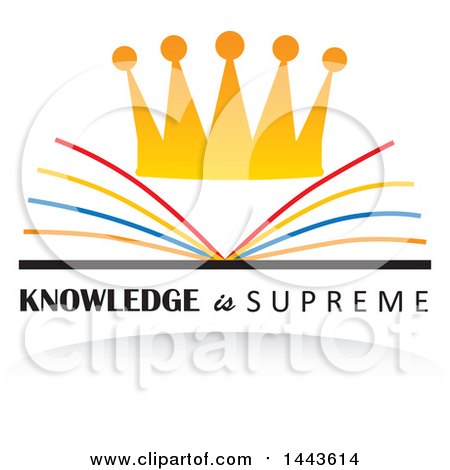Clipart of a Crown, Open Book and Knowledge Is Surpreme Design - Royalty Free Vector Illustration by ColorMagic