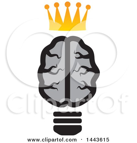 Clipart of a Gray Human Brain Lightbulb with a Crown - Royalty Free Vector Illustration by ColorMagic