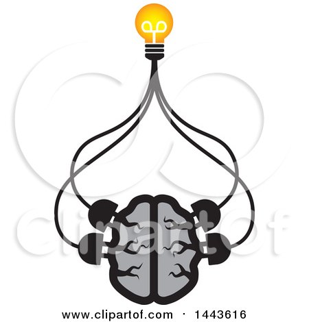 Clipart of a Gray Human Brain Connected to a Lightbulb - Royalty Free Vector Illustration by ColorMagic