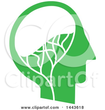 Clipart of a Profiled Green Man's Head with a Visible Brain - Royalty Free Vector Illustration by ColorMagic