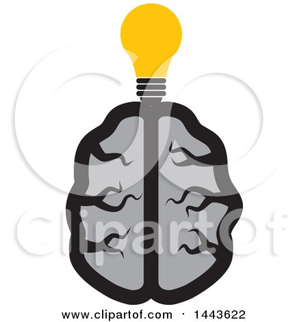 Clipart of a Gray Human Brain with a Light Bulb - Royalty Free Vector Illustration by ColorMagic