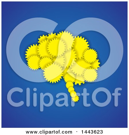 Clipart of a Brain Made of Yellow Gears on Blue - Royalty Free Vector Illustration by ColorMagic