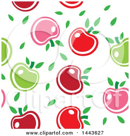 Clipart of a Seamless Background Pattern of Red, Green and Pink Apples and Leaves - Royalty Free Vector Illustration by ColorMagic