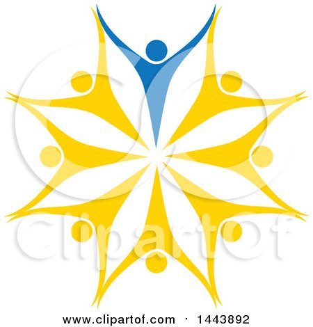Clipart of a Circle of Yellow and Blue People Dancing or Cheering - Royalty Free Vector Illustration by ColorMagic