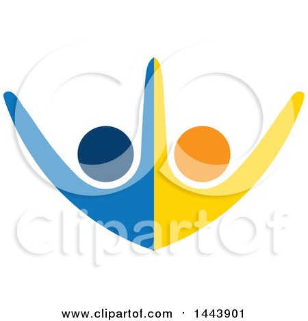 Clipart of a Blue and Orange Couple Dancing, Cheering, or Holding Hands and Forming a Circle - Royalty Free Vector Illustration by ColorMagic