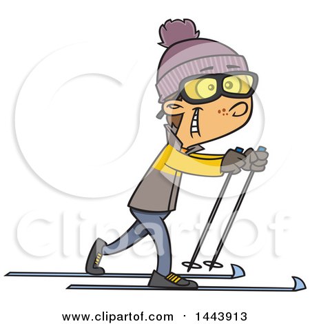 Clipart of a Cartoon White Boy Cross Country Skiing - Royalty Free Vector Illustration by toonaday