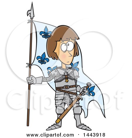 Clipart of a Cartoon Joan of Arc Standing with a Flag - Royalty Free Vector Illustration by toonaday