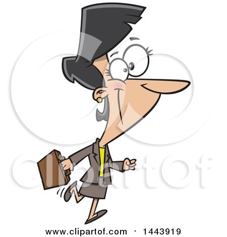 Clipart of a Cartoon Happy Business Woman Walking and Carrying a Briefcase - Royalty Free Vector Illustration by toonaday