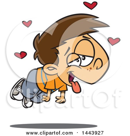 Clipart of a Cartoon White Boy Infatuated and Floating with Hearts - Royalty Free Vector Illustration by toonaday