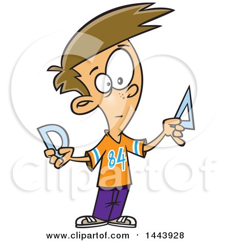 Clipart of a Cartoon White Boy Holding Geometry Rulers - Royalty Free Vector Illustration by toonaday