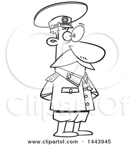 Clipart of a Cartoon Black and White Lineart Man, Joseph Stalin, Standing with His Hands Behind His Back - Royalty Free Vector Illustration by toonaday