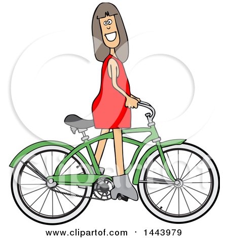 Clipart of a Cartoon Caucasian Girl Riding a Green Bike - Royalty Free Vector Illustration by djart