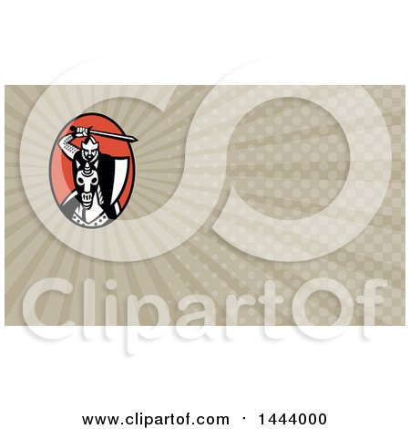 Clipart of a Retro Knight Holding up a Sword and Charging on Horseback over a Red Oval and Rays Background or Business Card Design - Royalty Free Illustration by patrimonio