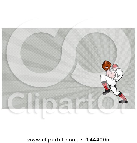 Clipart of a Cartoon Baseball Player Pitching and Rays Background or Business Card Design - Royalty Free Illustration by patrimonio