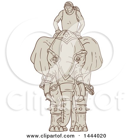 Clipart of a Sketched Mahout Rider on a War Elephant - Royalty Free Vector Illustration by patrimonio