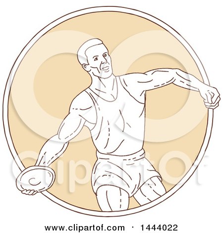 Clipart of a Mono Line Style Male Track and Field Athlete Discus Thrower in a Circle - Royalty Free Vector Illustration by patrimonio