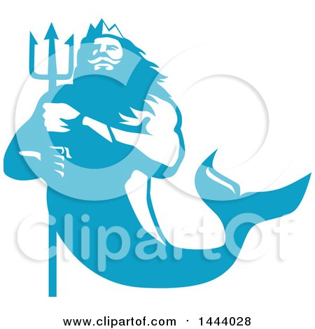 Clipart of a Retro Blue and White Merman, Triton Mythological God, Holding a Trident - Royalty Free Vector Illustration by patrimonio