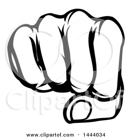 Clipart of a Black and White Cartoon Fist Punching - Royalty Free Vector Illustration by AtStockIllustration