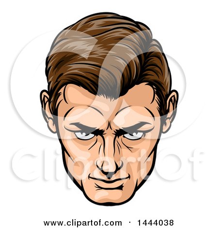 Clipart of a Comic Styled Brunette Caucasian Man's Face Looking Upwards - Royalty Free Vector Illustration by AtStockIllustration