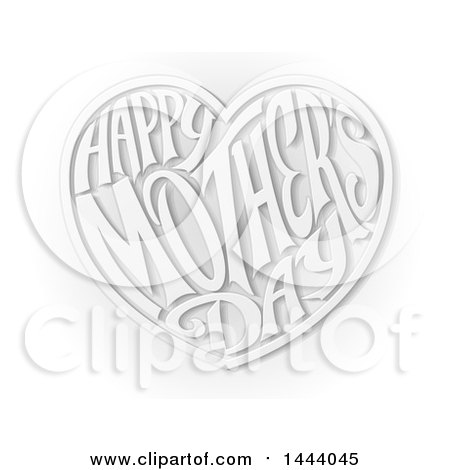 Clipart of a Grayscale Love Heart with Happy Mothers Day Text Inside - Royalty Free Vector Illustration by AtStockIllustration
