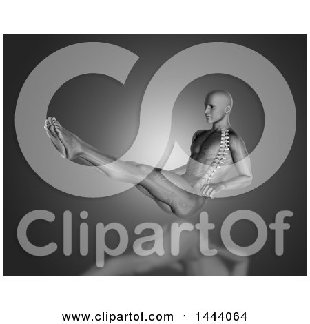 Clipart of a 3d Anatomical Man in a Sit up Position, with Visible Spine, on Gray - Royalty Free Illustration by KJ Pargeter