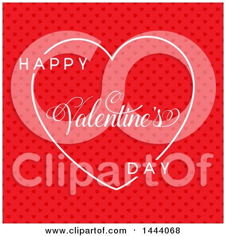 Clipart of a White Happy Valentines Day Greeting over a Red Heart Pattern - Royalty Free Vector Illustration by KJ Pargeter