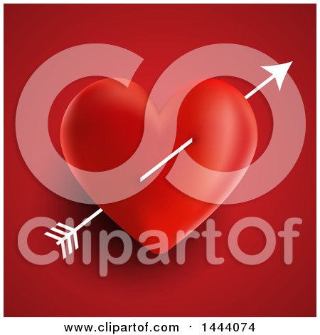 Clipart of a 3d Red Love Heart with Cupid's Arrow - Royalty Free Vector Illustration by KJ Pargeter