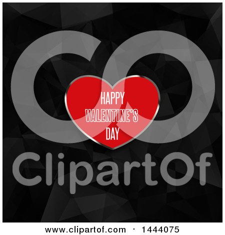 Clipart of a Happy Valentines Day Greeting in a Red Heart over Black Low Poly Geometric - Royalty Free Vector Illustration by KJ Pargeter