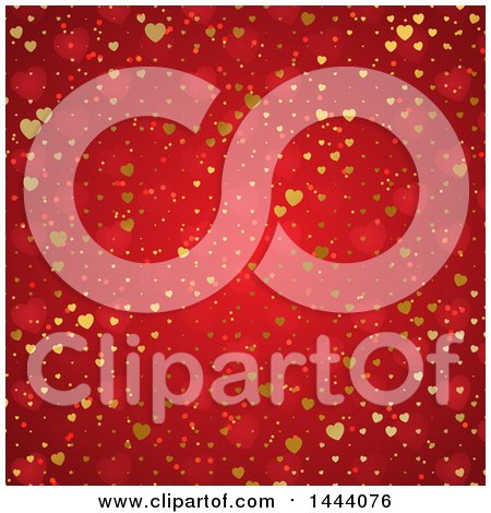 Clipart of a Background of Gold and Red Hearts - Royalty Free Vector Illustration by KJ Pargeter