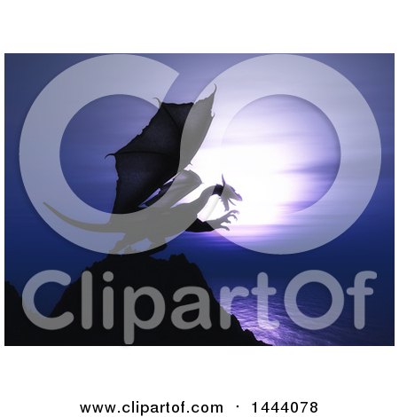 Clipart of a 3d Dragon on Top of a Coastal Cliff - Royalty Free Illustration by KJ Pargeter