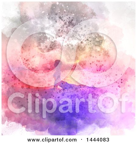 Clipart of a Watercolor Woman Doing Yoga on the Beach - Royalty Free Vector Illustration by KJ Pargeter