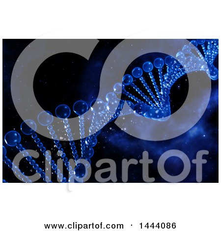 Clipart of a 3d Scientific Medical Background of a Double Helix Dna Strand and Outer Space - Royalty Free Illustration by KJ Pargeter