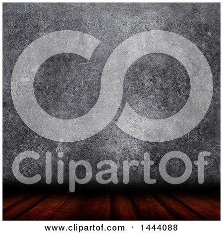 Clipart of a 3d Dark Concrete Wall and Wood Floor Background - Royalty Free Illustration by KJ Pargeter