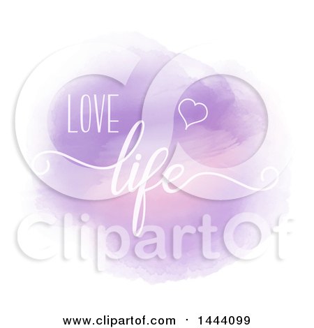 Clipart of a Purple Watercolor Circle with Love Life Text - Royalty Free Vector Illustration by KJ Pargeter