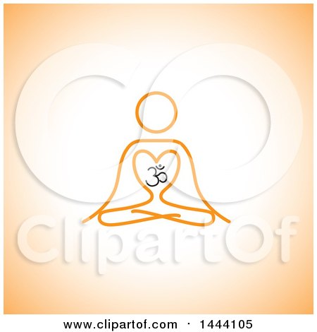 Clipart of a Simple Orange Meditating Person and Om Symbol on Orange - Royalty Free Vector Illustration by ColorMagic