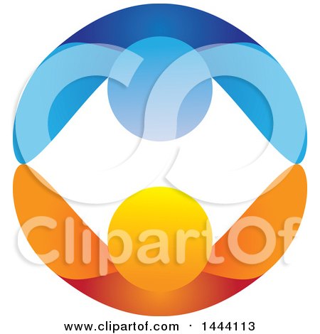 Clipart of a Blue and Orange Couple Dancing or Holding Hands and Forming a Circle - Royalty Free Vector Illustration by ColorMagic