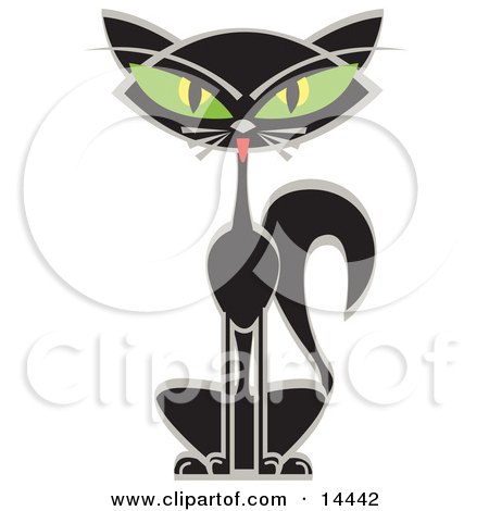 Black Siamese Cat With Big Green Eyes Clipart Illustration by Andy Nortnik