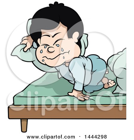 Clipart of a Cartoon Boy Crying at Nap Time - Royalty Free Vector Illustration by dero