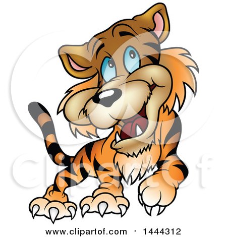 Clipart of a Cartoon Happy Blue Eyed Tiger Walking - Royalty Free Vector Illustration by dero