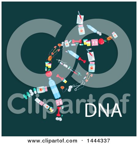 Clipart of a Flat Styled Dna Double Helix with Medical Icons - Royalty Free Vector Illustration by Vector Tradition SM