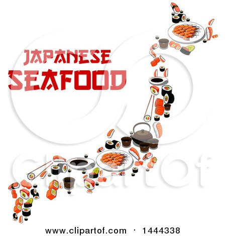 Clipart of a Sushi Map with Japanese Seafood Text - Royalty Free Vector Illustration by Vector Tradition SM