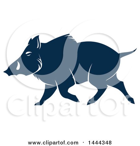 Clipart of a Navy Blue Razorback Boar with a White Outline - Royalty Free Vector Illustration by Vector Tradition SM