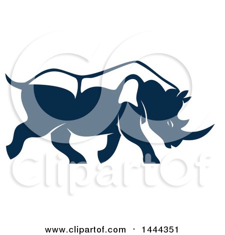 Clipart of a Navy Blue Rhinoceros with a White Outline - Royalty Free Vector Illustration by Vector Tradition SM