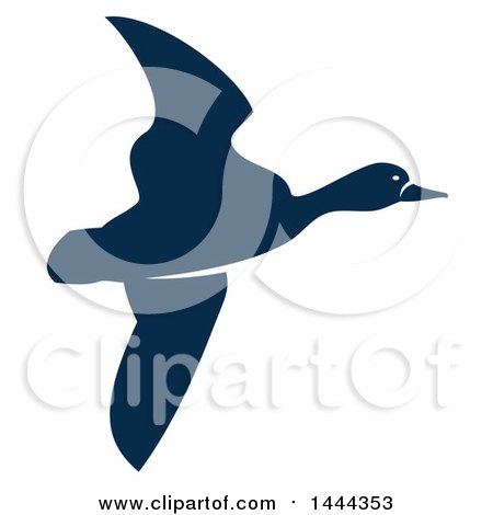 Clipart of a Navy Blue Flying Duck or Goose with a White Outline - Royalty Free Vector Illustration by Vector Tradition SM