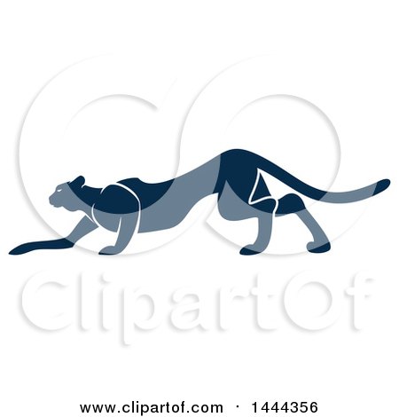 Clipart of a Navy Blue Stalking Big Cat with a White Outline - Royalty Free Vector Illustration by Vector Tradition SM