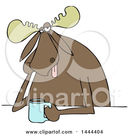 Clipart of a Cartoon Depressed Moose Sitting with a Cup of Coffee - Royalty Free Vector Illustration by djart